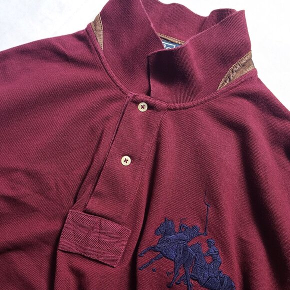 Vintage Polo Ralph Lauren LS Top Men's 2XL Dual Match Big Pony Leather Polo - Picture 4 of 11